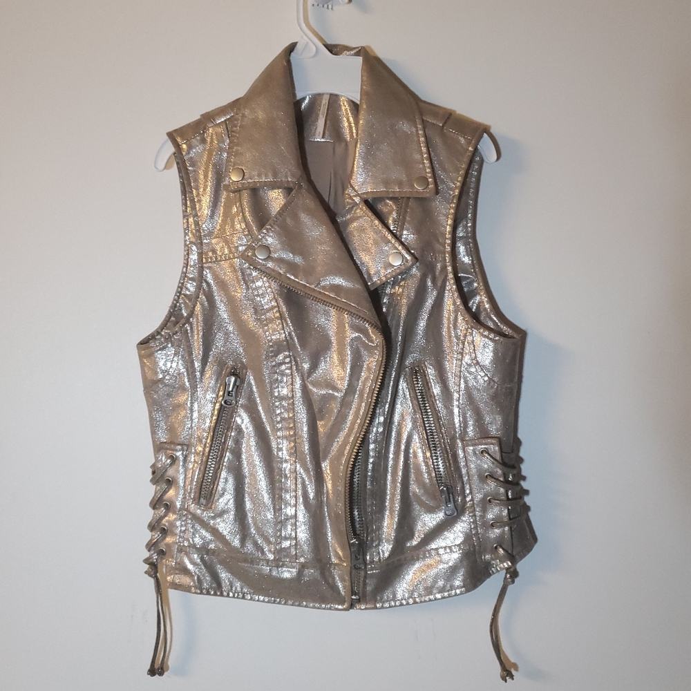 FREE PEOPLE Metallic Moto Biker Vest Jacket